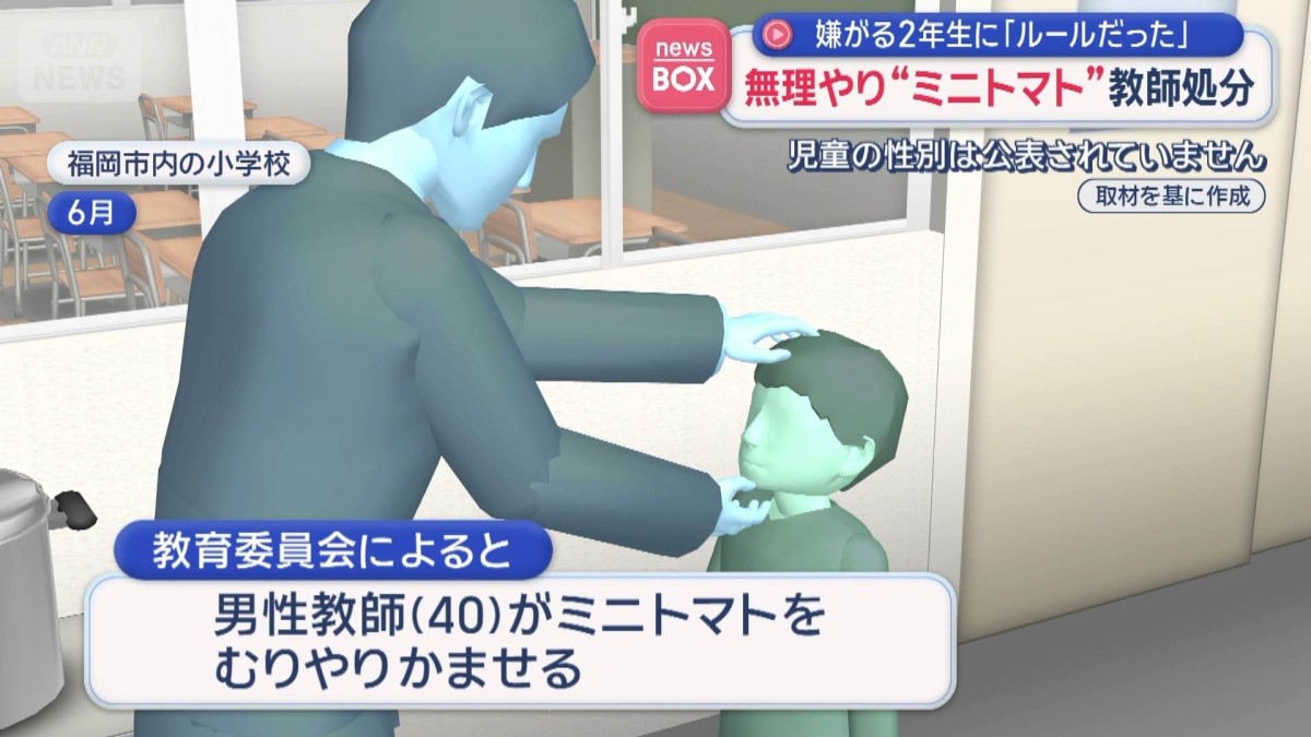 無理やり“ミニトマト”嫌がる2年生に　小学校の男性教師処分　福岡市