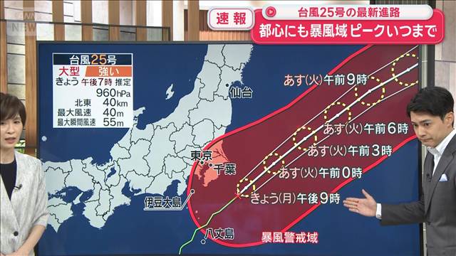 台風25号の最新進路　都心にも暴風域 ピークいつまで
