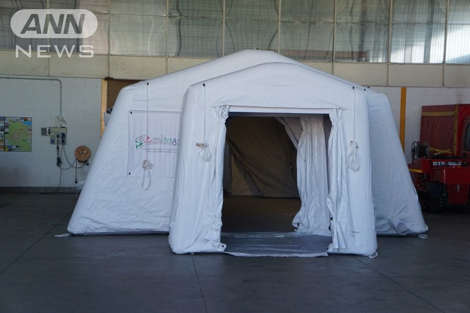 イタリアで使われている避難用のテント（提供：避難所・避難生活学会）