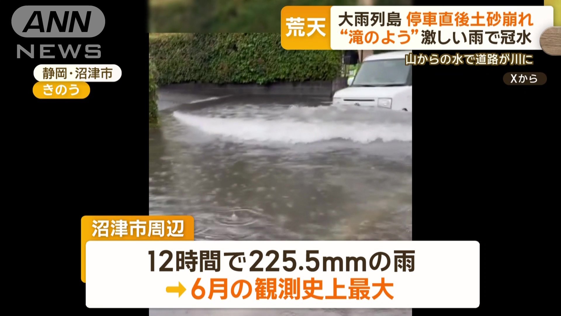 沼津市周辺では6月の観測史上最大雨量