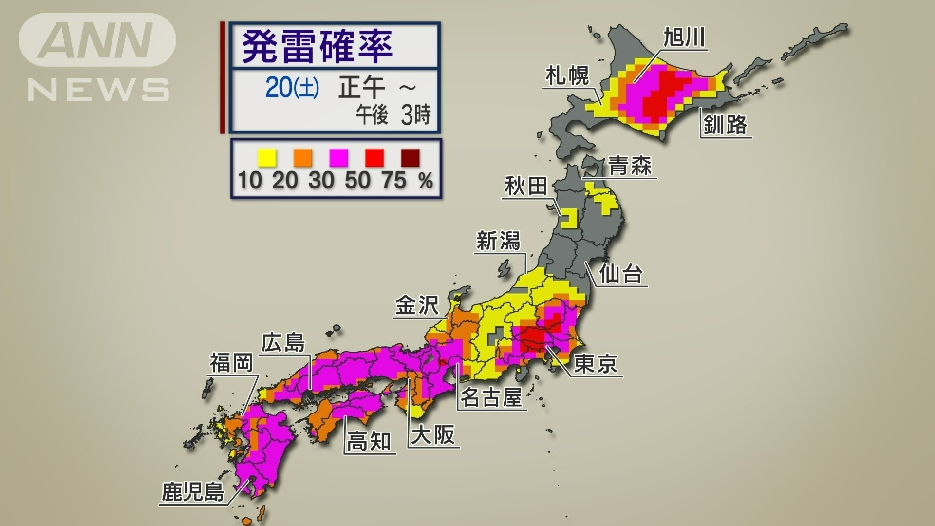 20日（土）の発雷確率