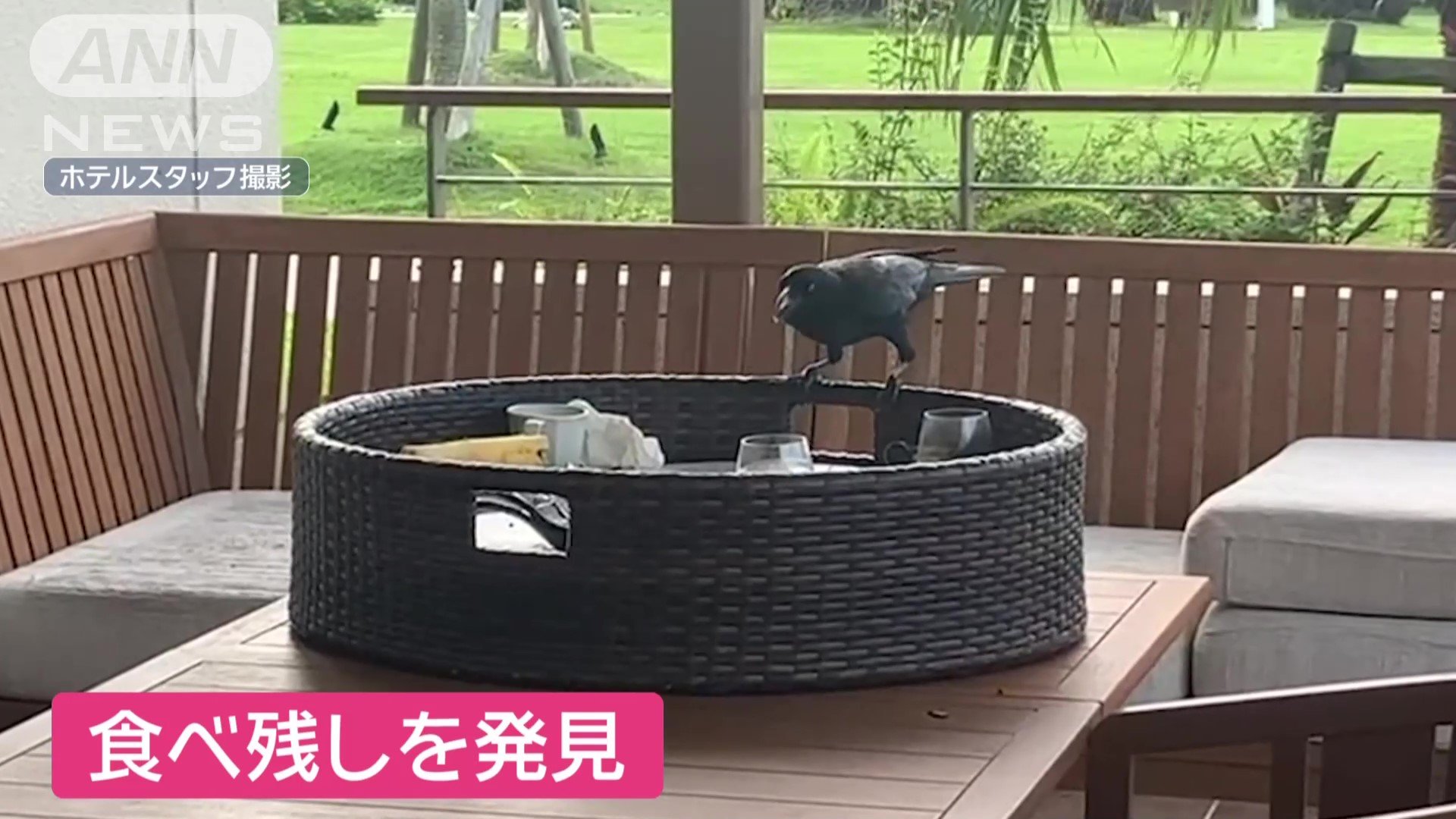 テラス席で…