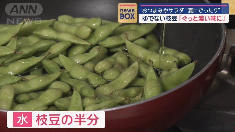 枝豆が半分つかる程度の水を入れる