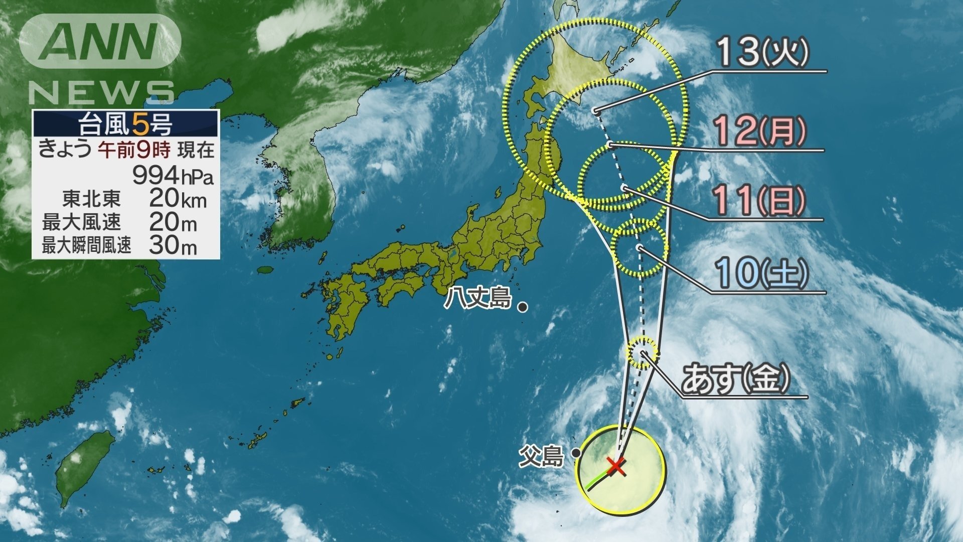台風5号の予報円