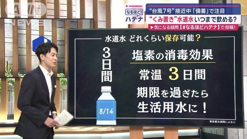 塩素の消毒効果が持続するのが常温で3日間