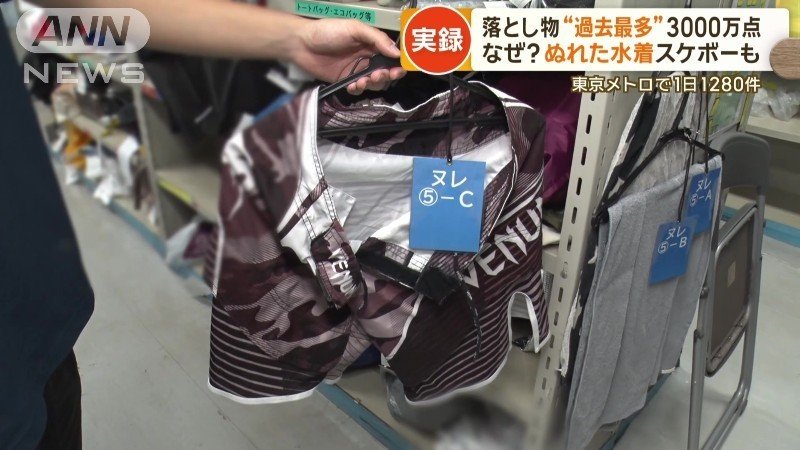 「ヌレ」の札とともに掛けられた水着