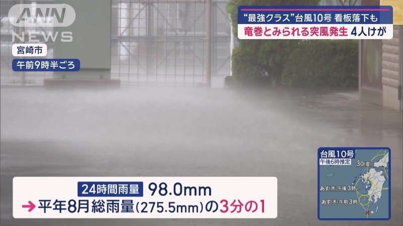 激しい雨が降る宮崎市