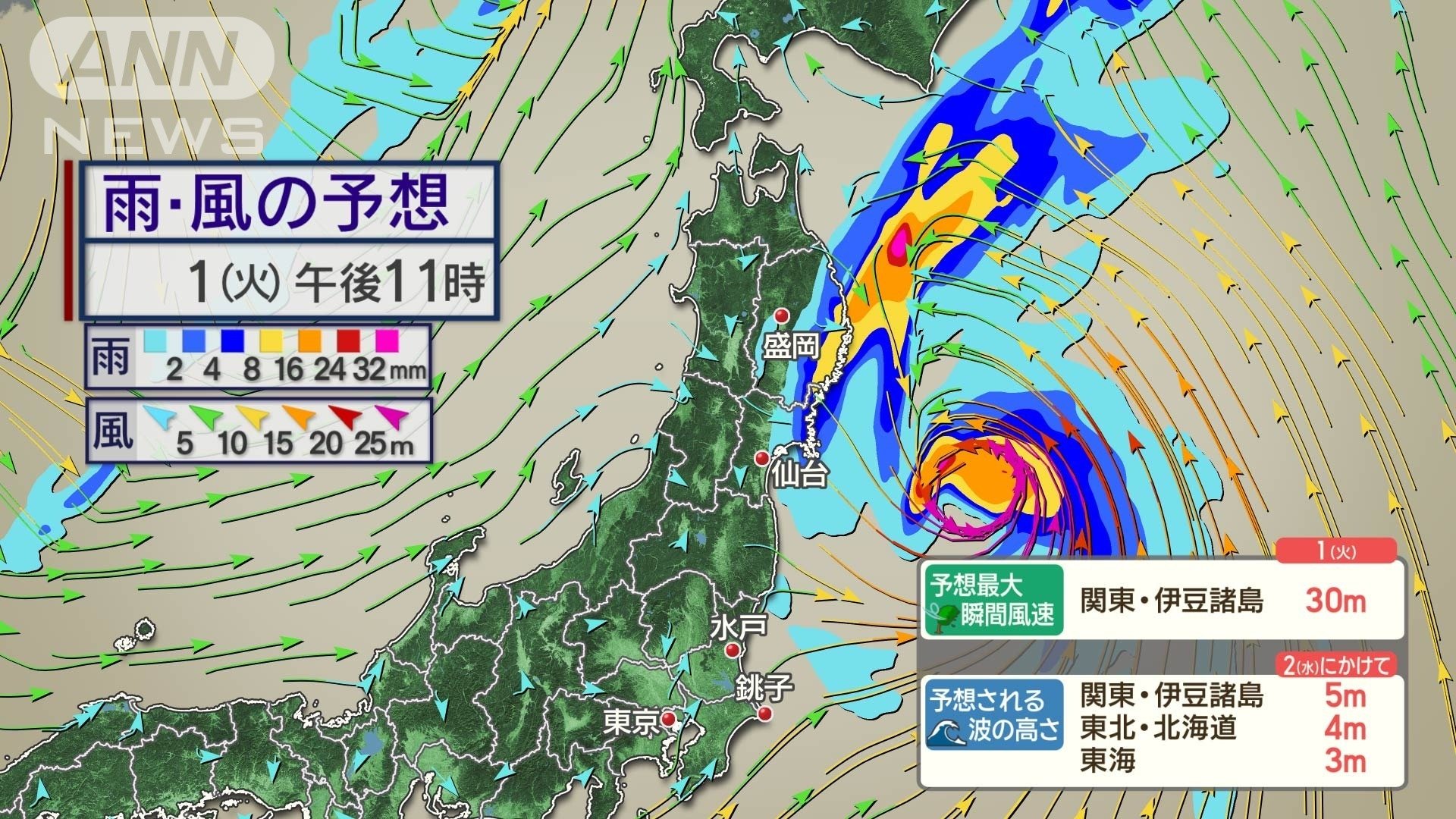 台風　台風17号　東北太平洋側　強雨　強風　