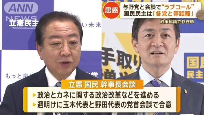 国民・玉木雄一郎代表（右）と立憲・野田佳彦代表（左）