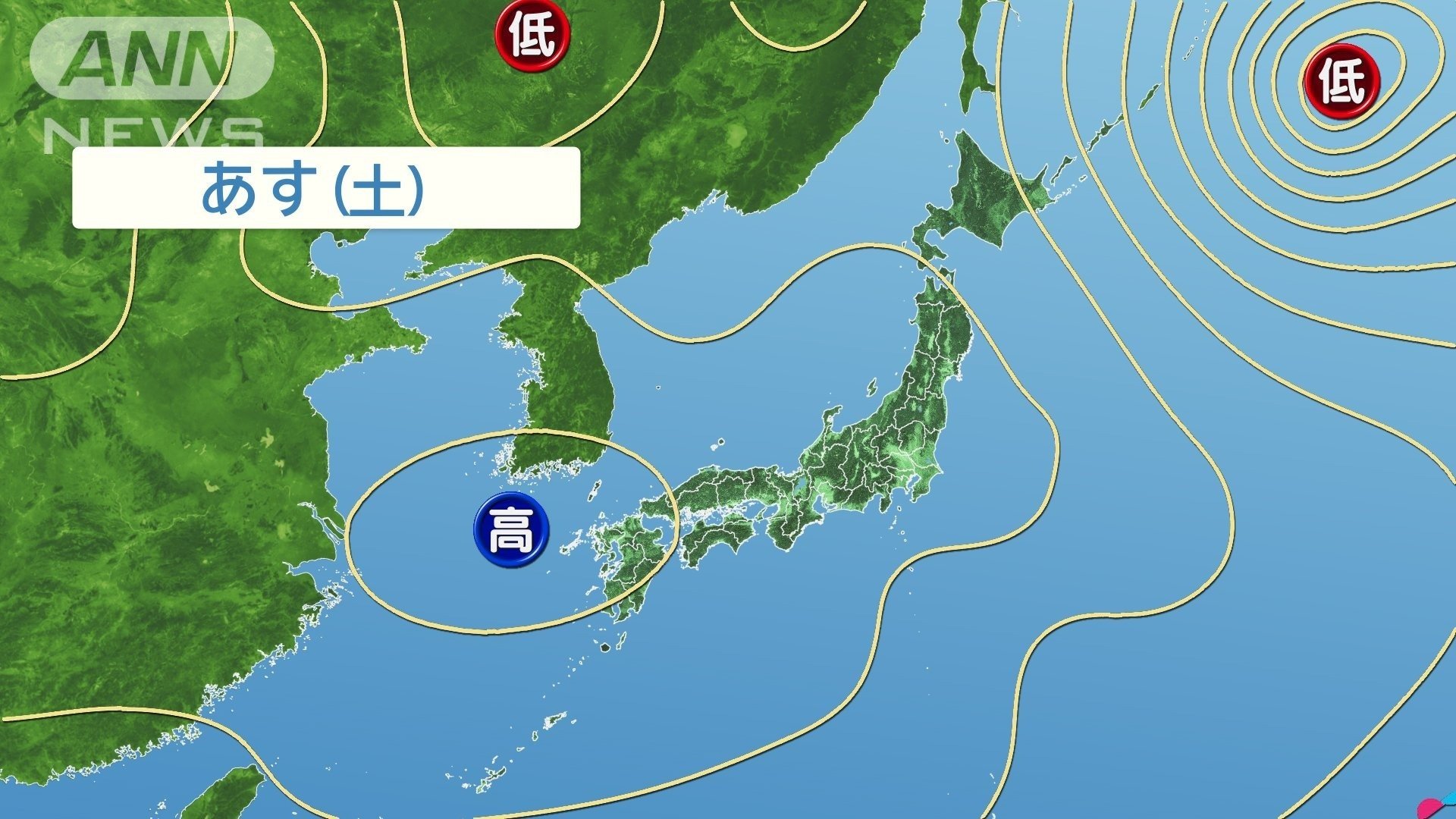 18日（土）の天気図　高気圧に覆われる