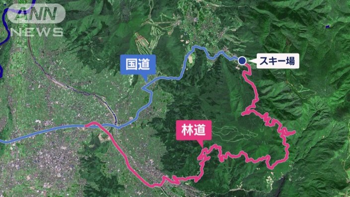 スマホのナビが示した林道を通ってきた