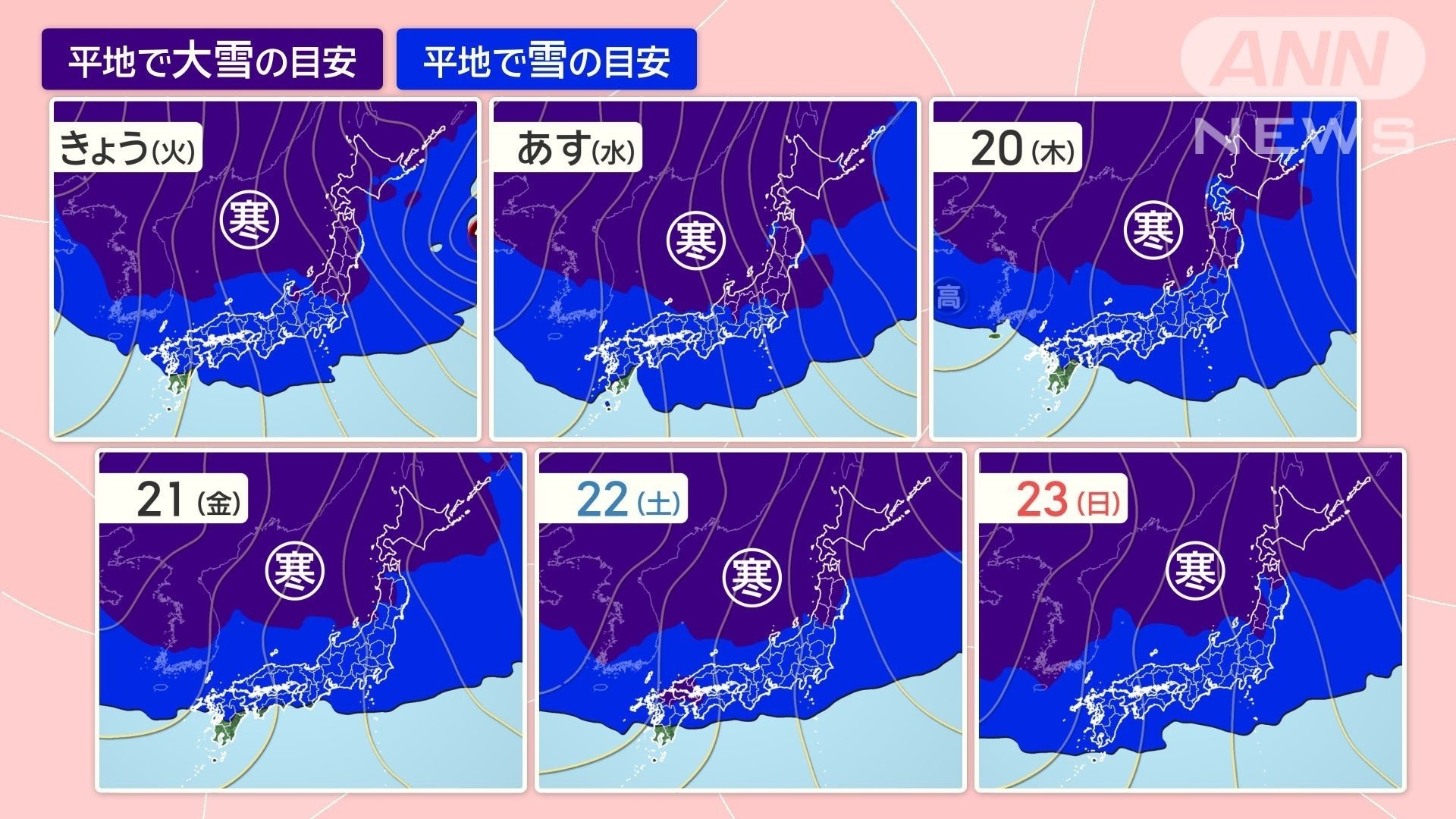 寒波予想 きょう18日(火)〜24日(月)