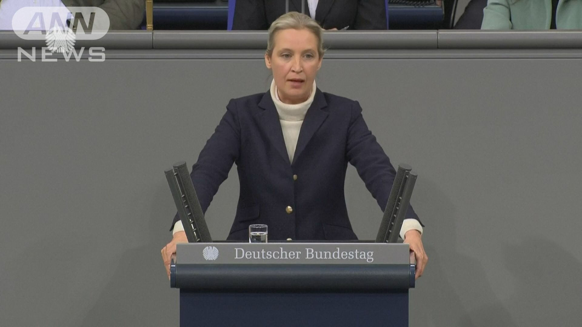 議会で演説するAfDのワイデル共同党首