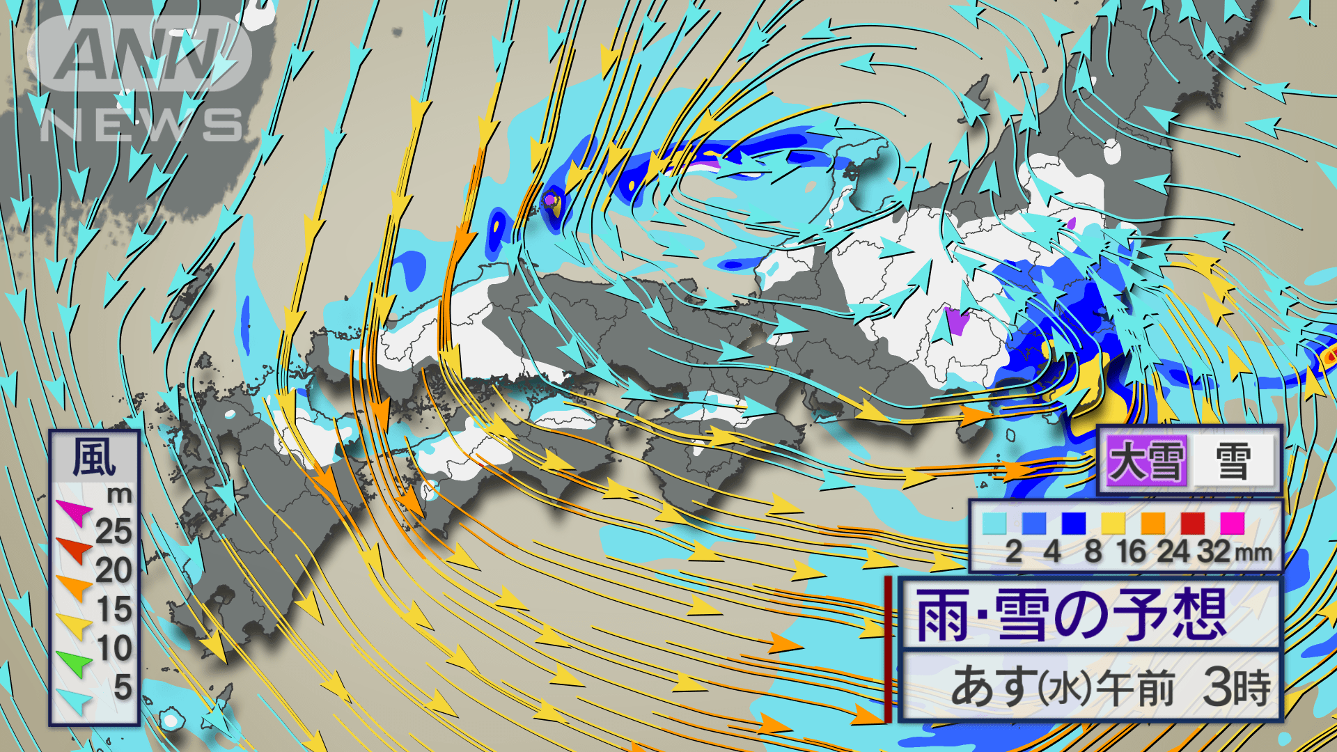 雨、雪、風の予想　