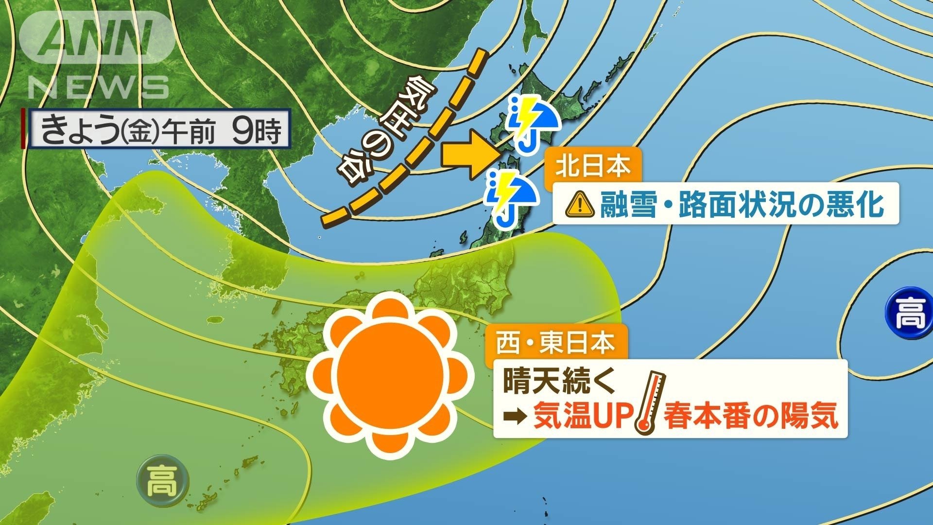 西〜東日本は晴れて気温上昇　北日本は不安定
