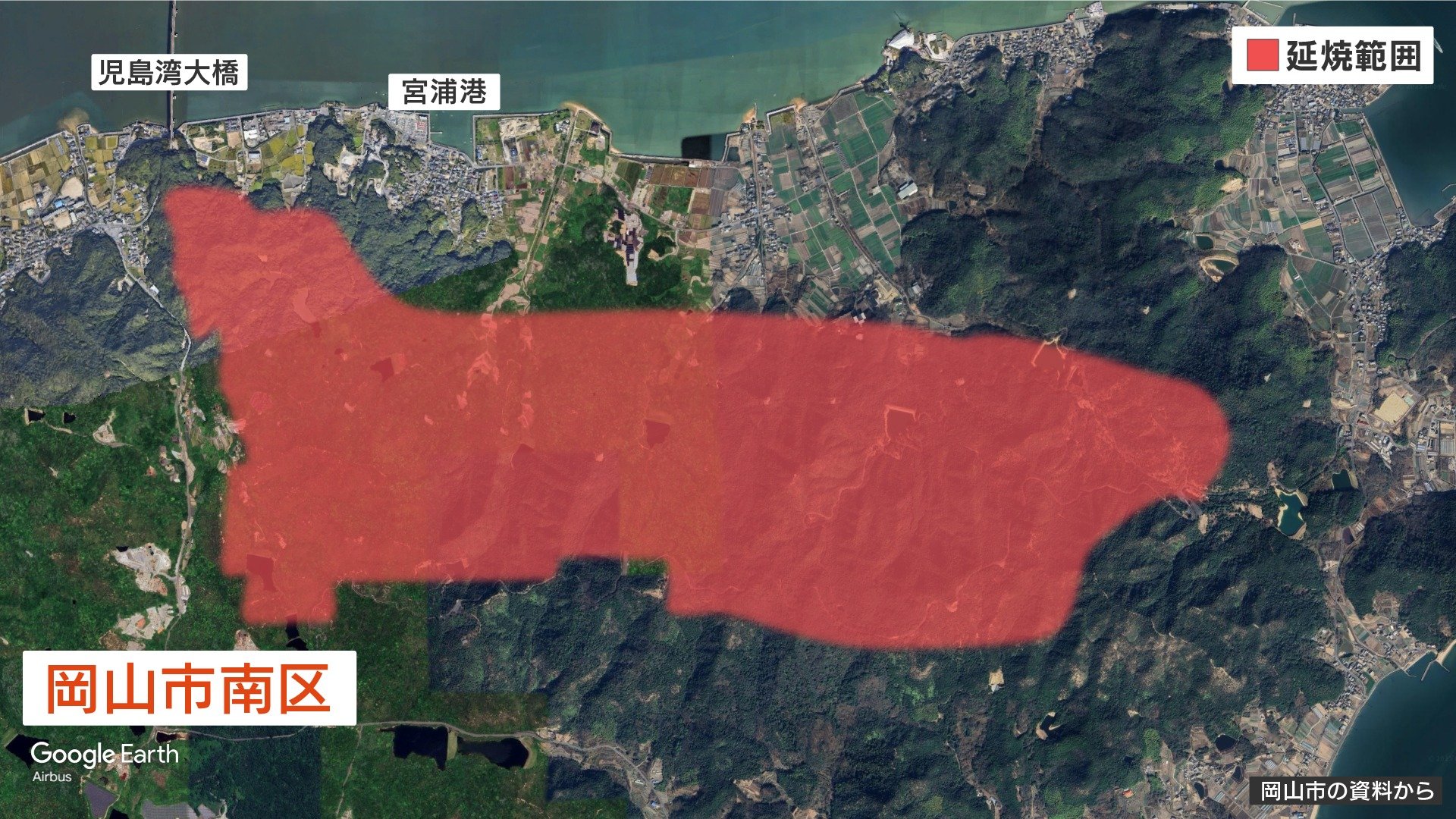 26日午前7時時点の延焼範囲