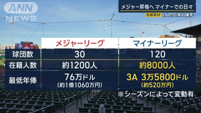 メジャーとマイナーの規模の違い