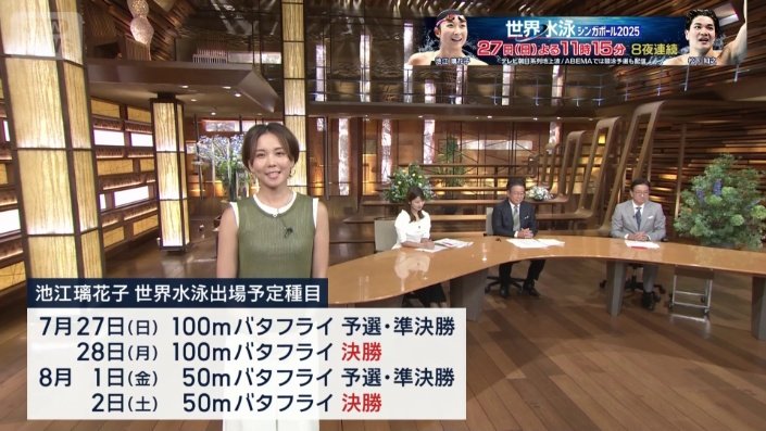池江璃花子 世界水泳出場予定種目