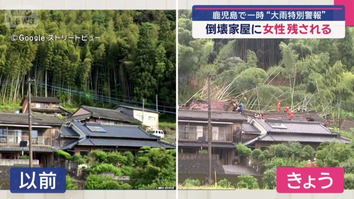 土砂とともに無数の竹がなぎ倒されている