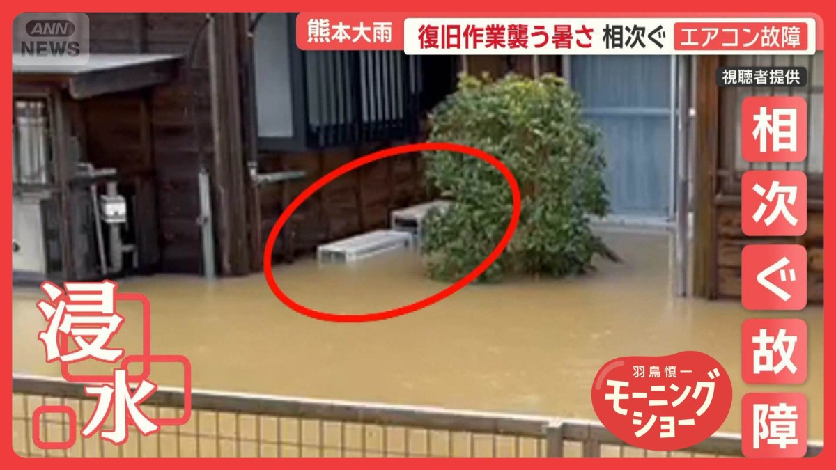 上空から見る熊本大雨の爪痕「田んぼが水没」農作物にも大きな被害　復旧作業襲う暑さ