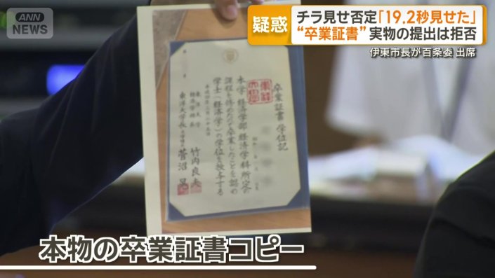 本物の卒業証書のコピー