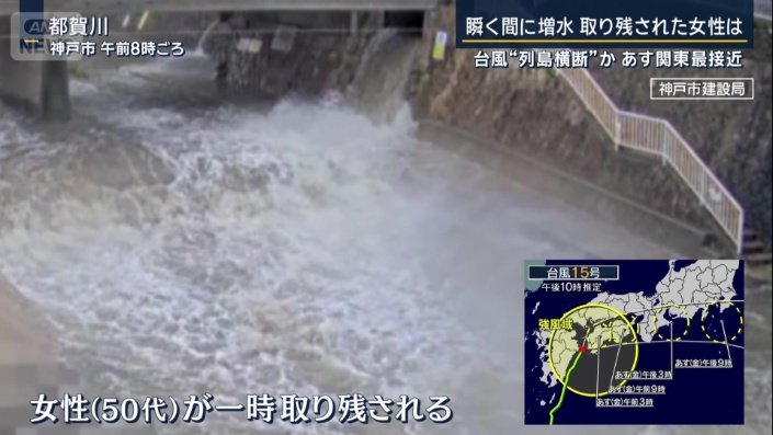増水した都賀川