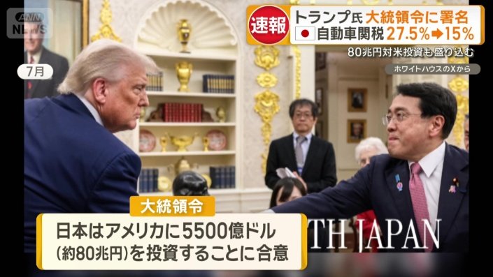 日本はアメリカに5500億ドルを投資することに合意