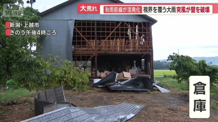 倉庫のシャッターや壁が破壊