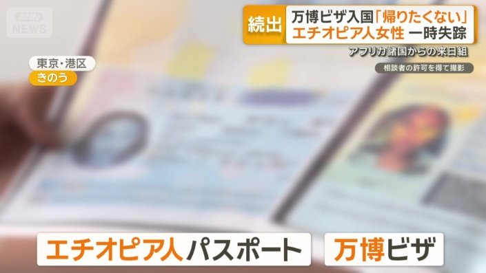 エチオピア人のパスポートと万博ビザのコピー