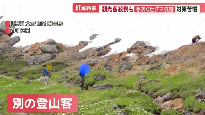 別の登山客は、その場で立ち止まり写真撮影