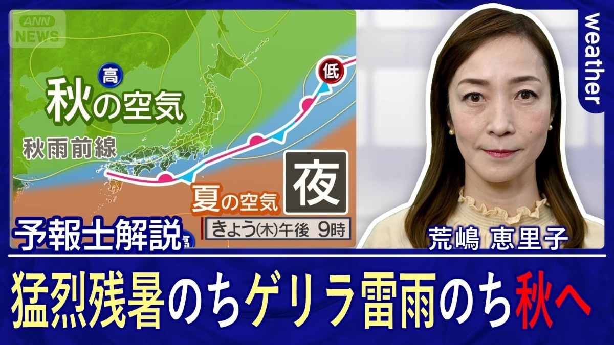 猛暑のち雷雨のち秋　都心は今夜の雷雨で気温急降下　週末は長袖活躍　気になる台風も