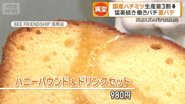 パウンドケーキに回しかけるハチミツ