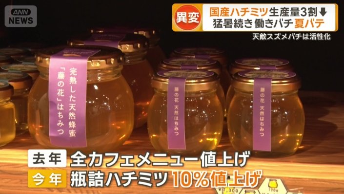 今年瓶詰ハチミツ10％値上げ