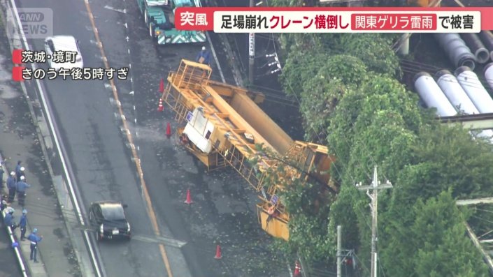 大型重機が倒れる