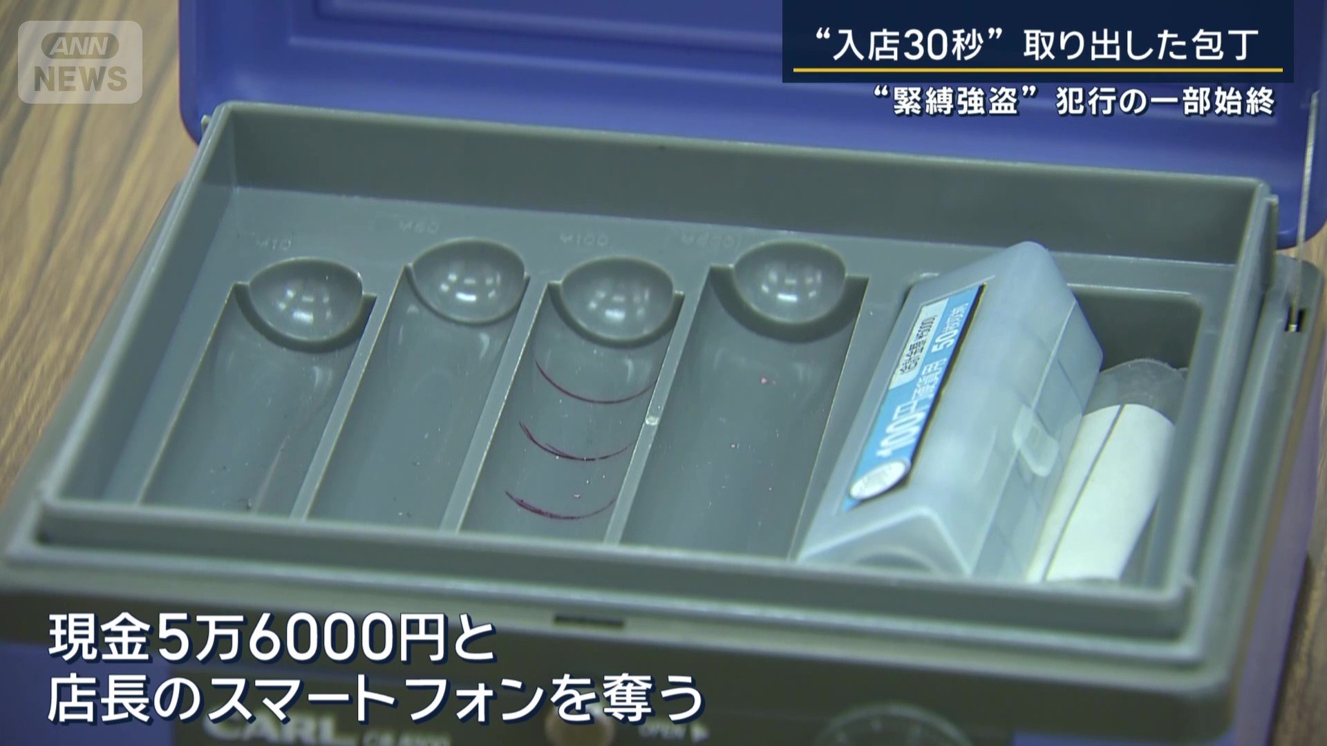 5万6000円の現金と、店長のスマートフォンを奪う