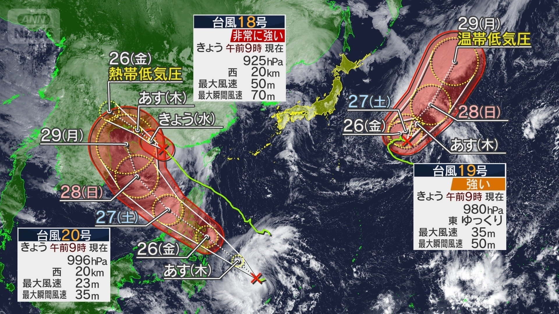 台風　台風18号　台風19号　台風20号　トリプル台風