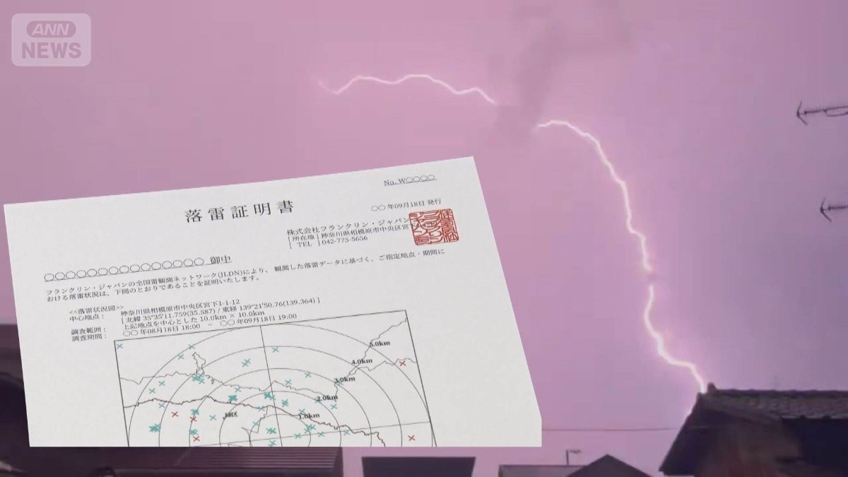 関東での落雷　1年間20万回　自宅直撃で被害額400万円　「落雷証明書」問い合わせ増加