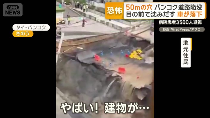 目の前で沈んでいく道路
