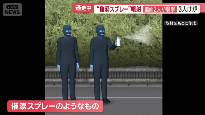 黒っぽい服を着た覆面の2人組