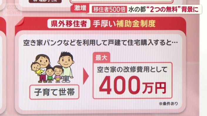 移住者に対しては補助金の制度も