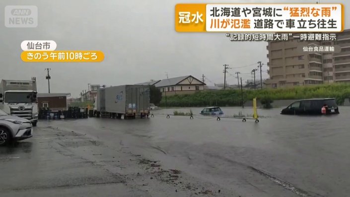 道路が冠水し車が立ち往生