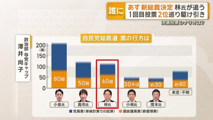 自民党総裁選　票の行方は