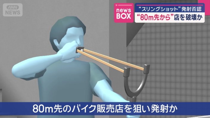 およそ80メートル先のバイク販売店を狙い、スリングショットを発射した疑い