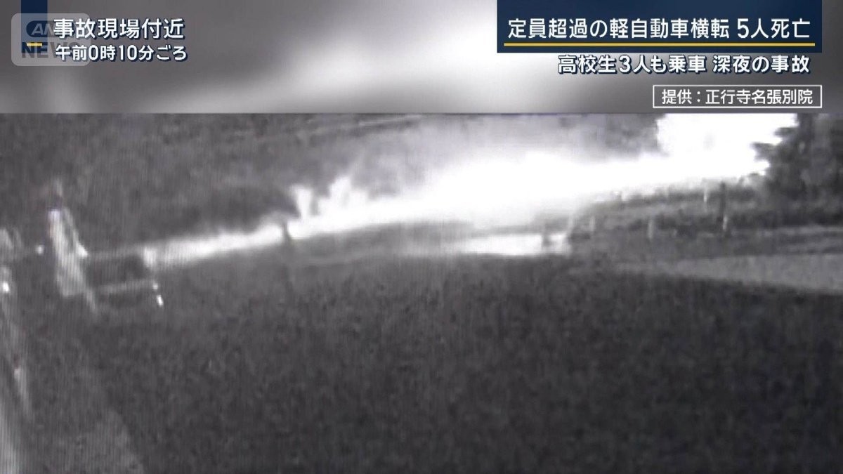 定員超過の軽自動車横転 …5人死亡・高校生3人も乗車