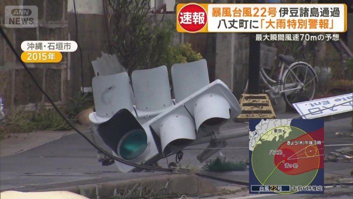 電信柱、信号機が倒れた