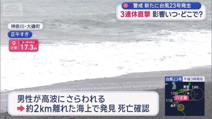 男性が高波にさらわれて海に転落