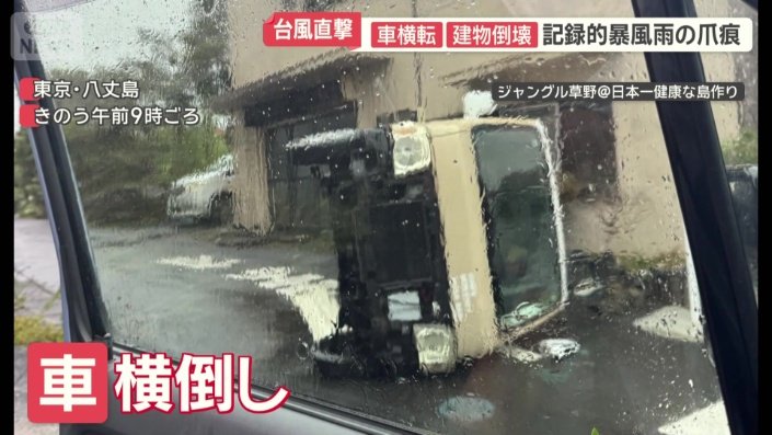 街中では何台もの車が横倒しに