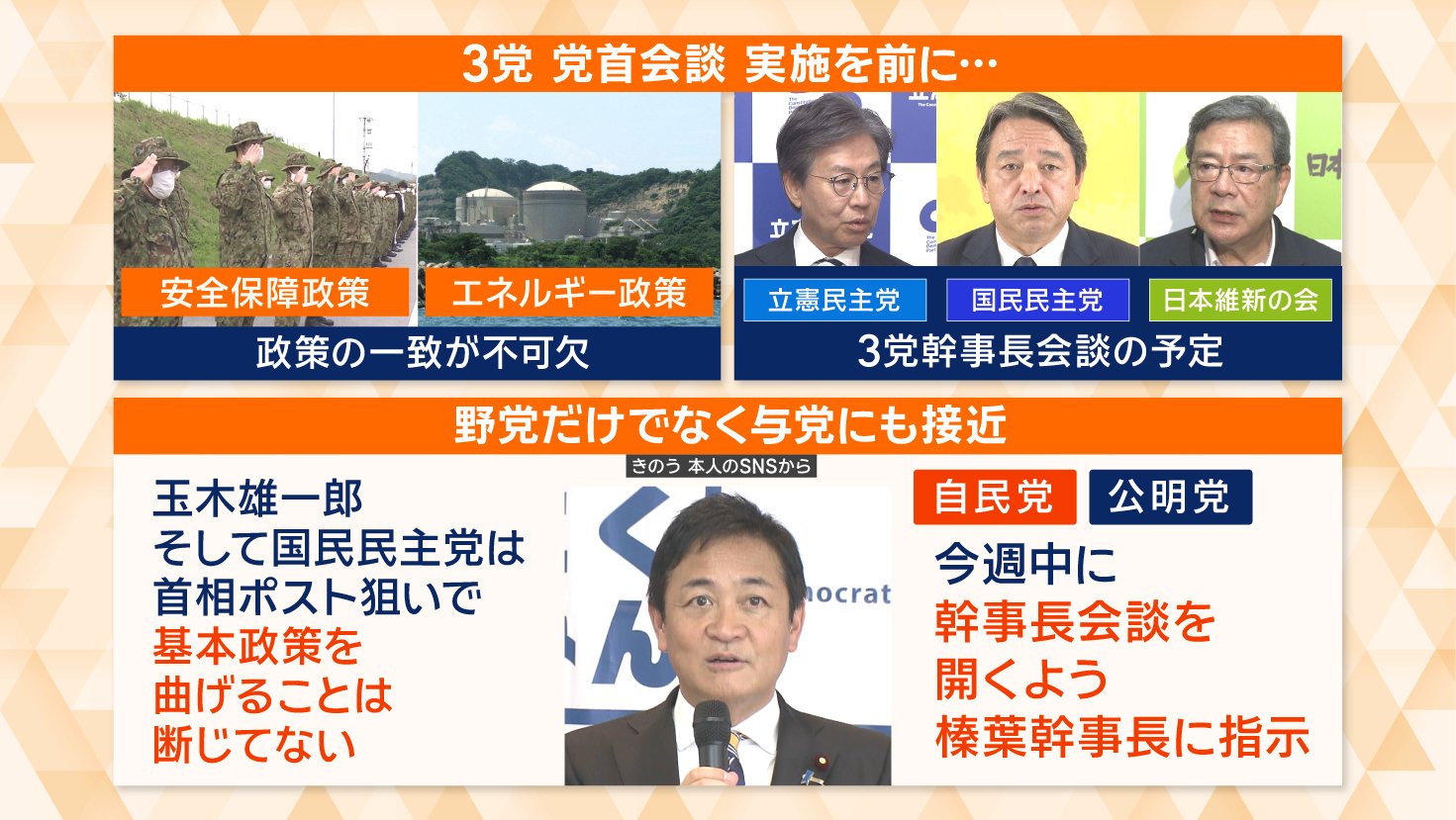 自民・公明とも、今週中に幹事長会談を開くよう榛葉賀津也幹事長に指示