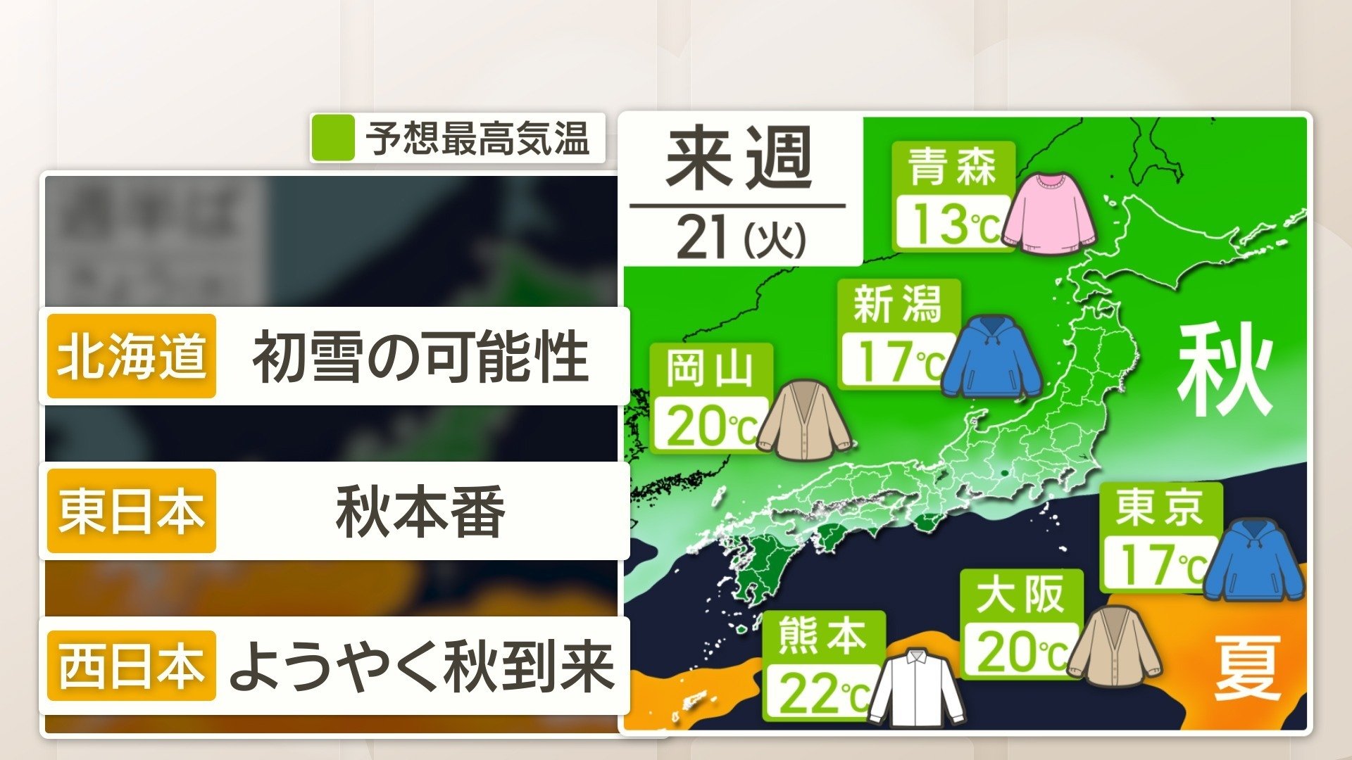 来週は季節急進 北海道は初雪 東・西日本も秋が深まる