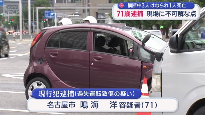 過失運転致傷の疑いで、現行犯逮捕された